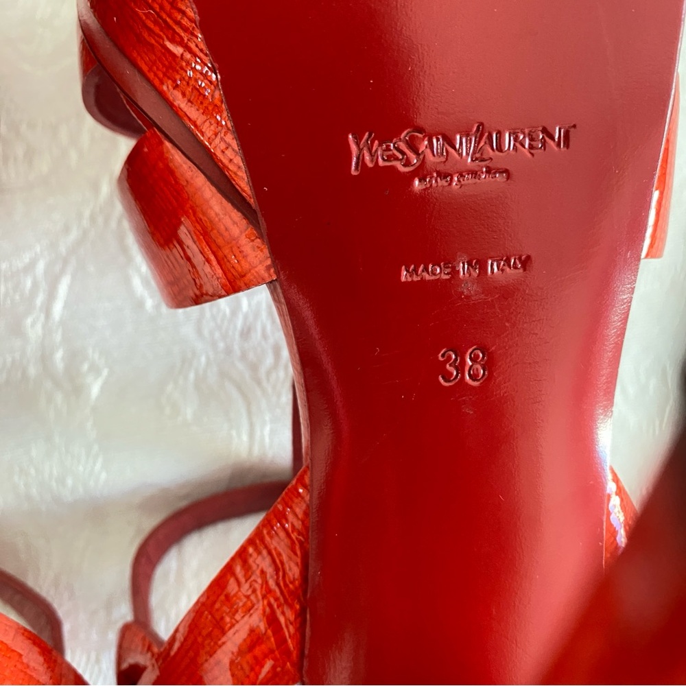 Saint Laurent coral red Tribute Patent Leather Platform Sandals - Picture 9 of 9